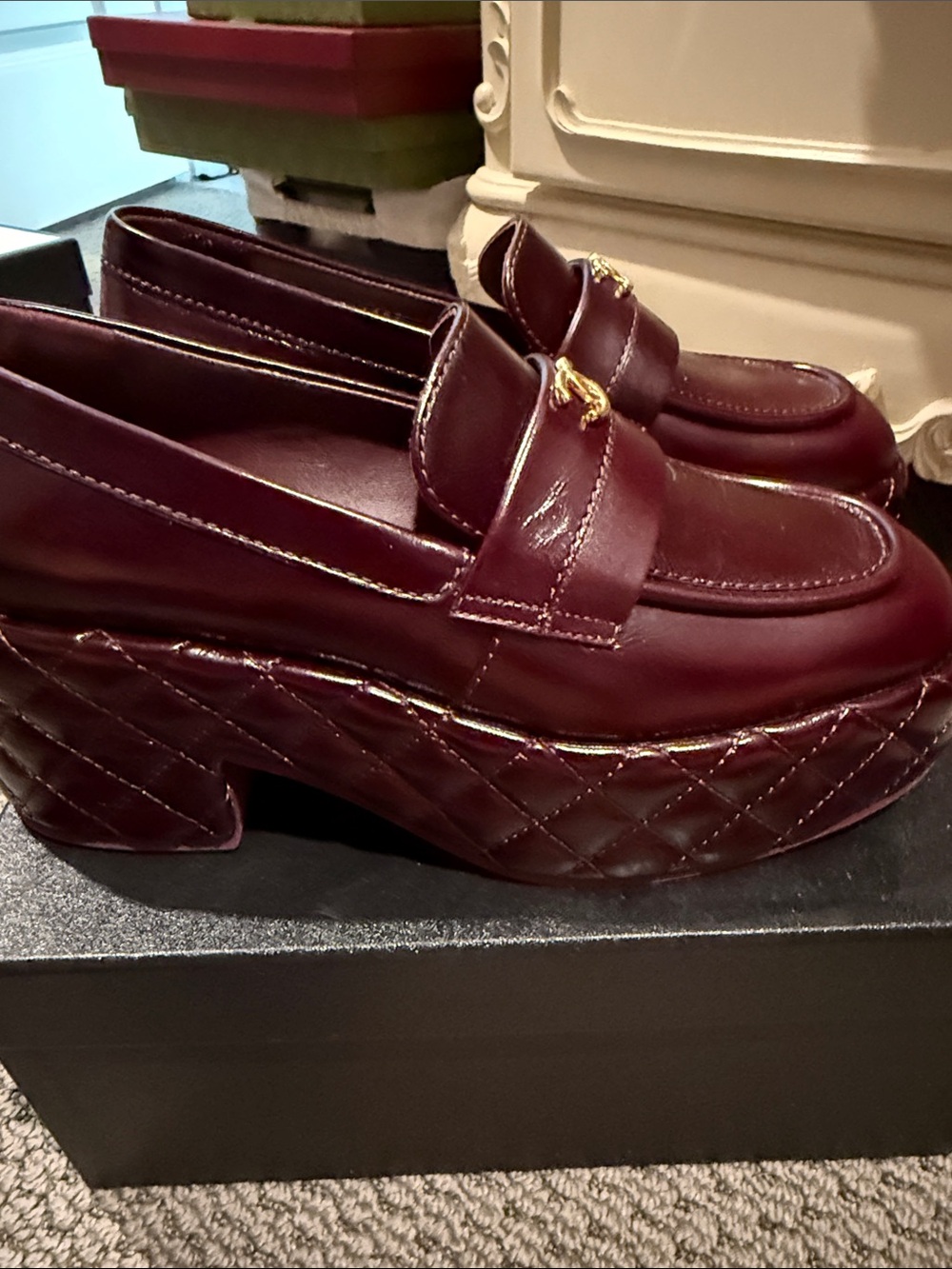 CHANEL woman’s Deep Wine Leather Loafers with Gold CC Hardware - Picture 8 of 8